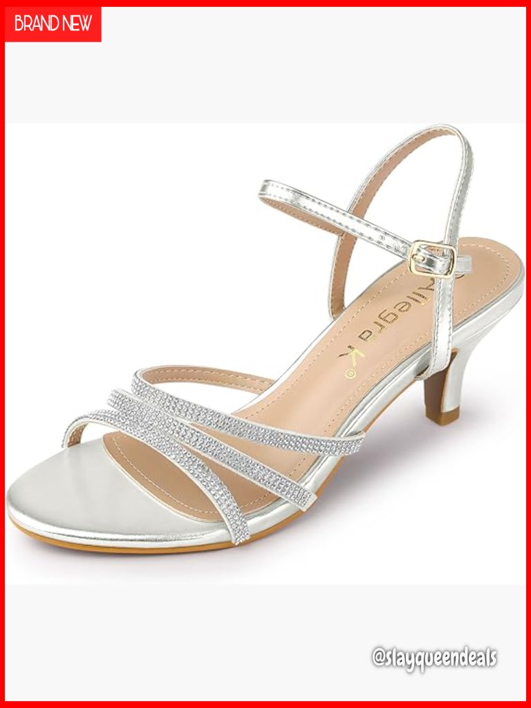 Kitten Heel Sandals With Rhinestone Embellishment And Ankle Strap